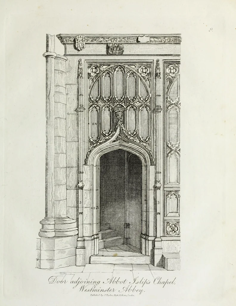 An illustration from Specimens of Gothic architecture, consisting of doors, windows, buttresses, pinnacles, &c.; with the measurements, selected from ancient buildings at Oxford &c, 1825, leaf 20