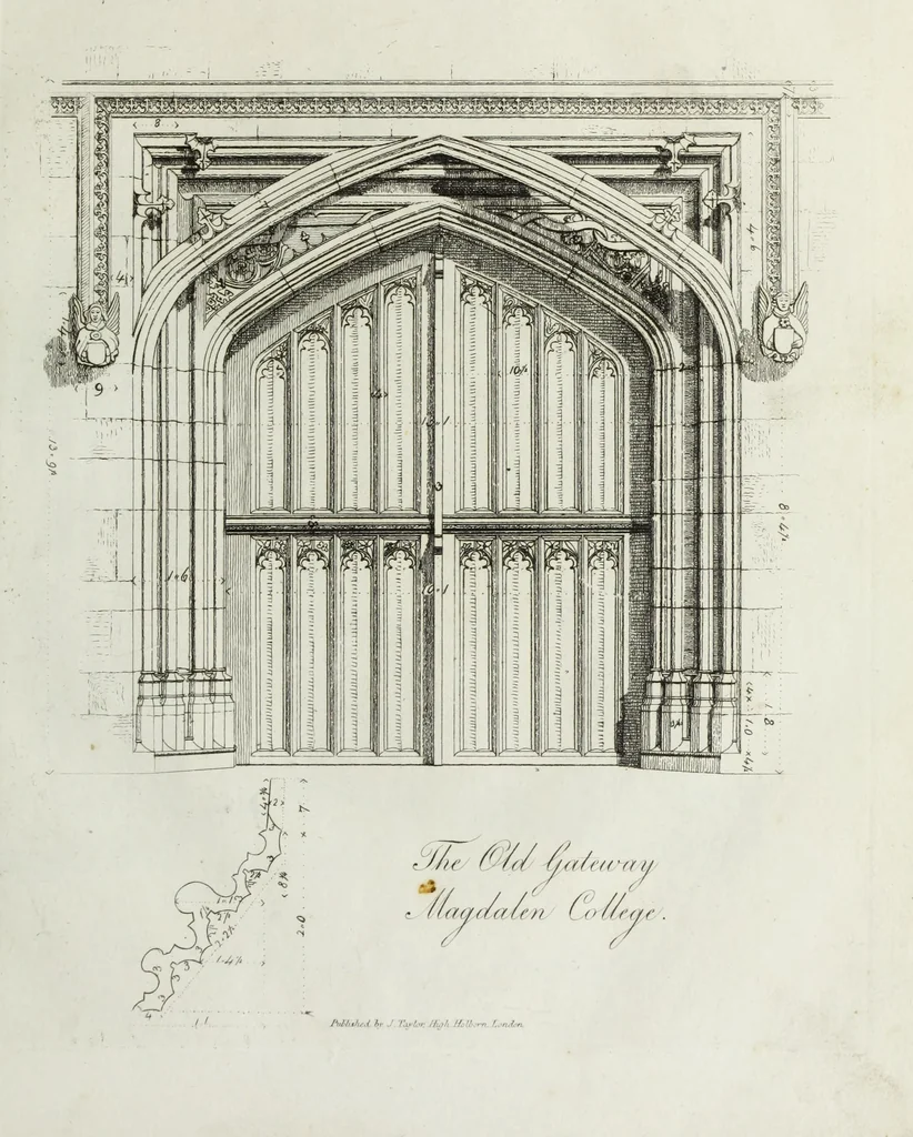 An illustration from Specimens of Gothic architecture, consisting of doors, windows, buttresses, pinnacles, &c.; with the measurements, selected from ancient buildings at Oxford &c, 1825, leaf 22