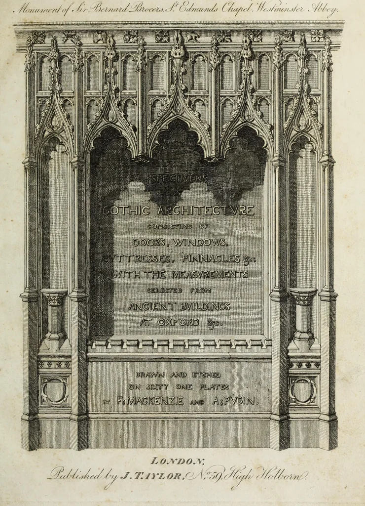 An illustration from Specimens of Gothic architecture, consisting of doors, windows, buttresses, pinnacles, &c.; with the measurements, selected from ancient buildings at Oxford &c, 1825, leaf 4
