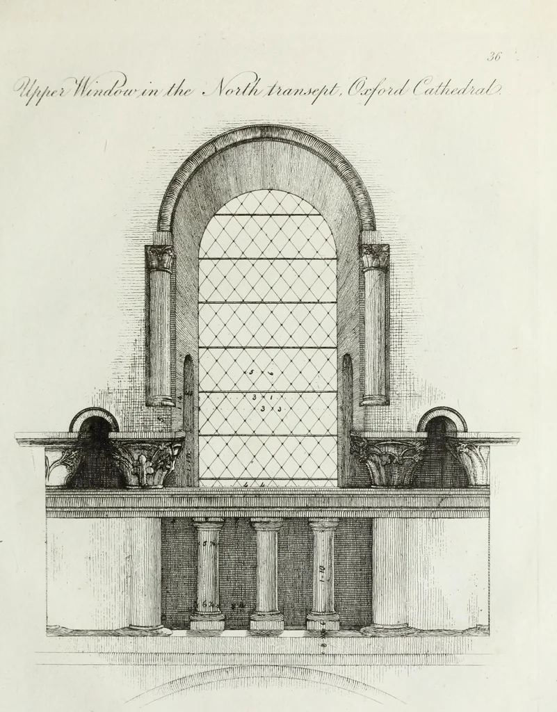 An illustration from Specimens of Gothic architecture, consisting of doors, windows, buttresses, pinnacles, &c.; with the measurements, selected from ancient buildings at Oxford &c, 1825, leaf 76