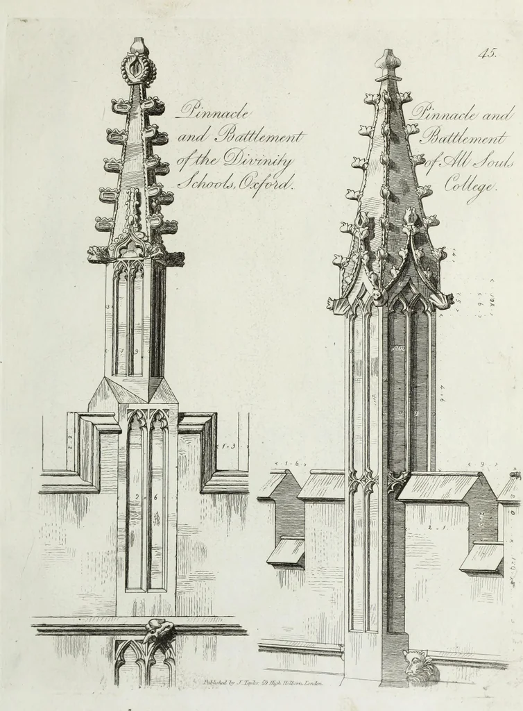 An illustration from Specimens of Gothic architecture, consisting of doors, windows, buttresses, pinnacles, &c.; with the measurements, selected from ancient buildings at Oxford &c, 1825, leaf 94