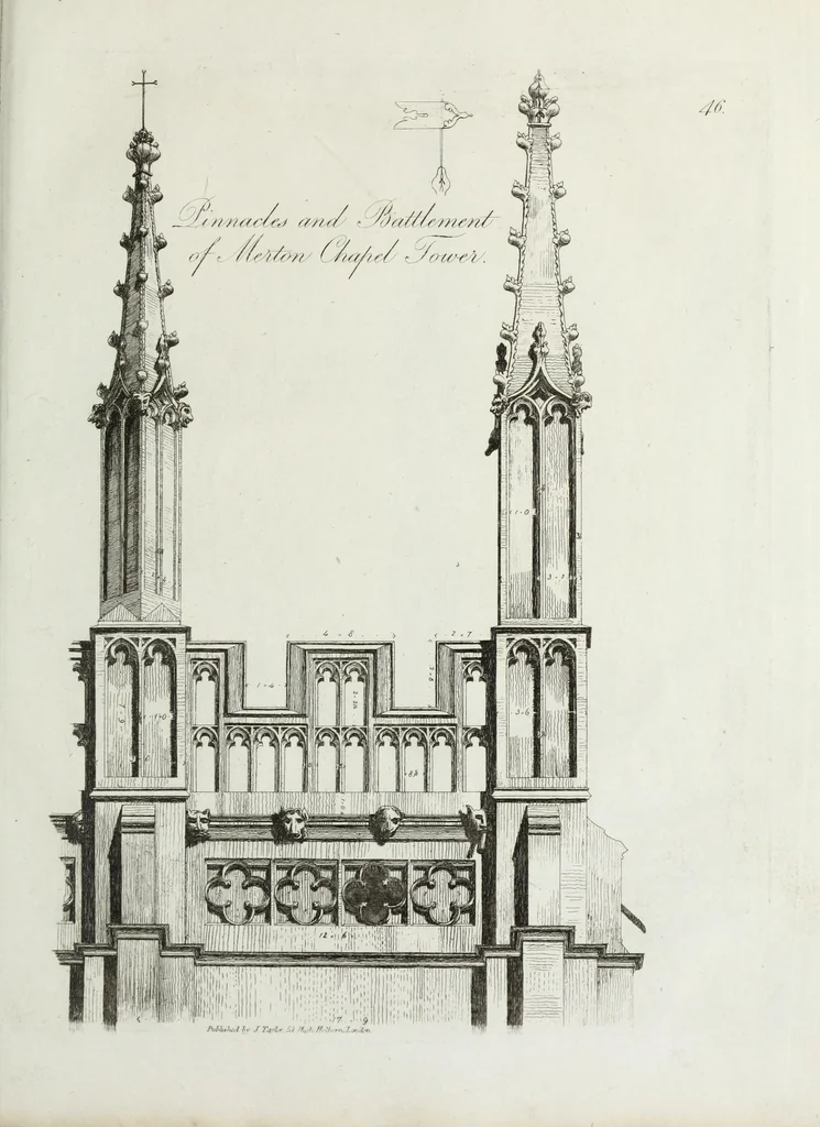 An illustration from Specimens of Gothic architecture, consisting of doors, windows, buttresses, pinnacles, &c.; with the measurements, selected from ancient buildings at Oxford &c, 1825, leaf 96