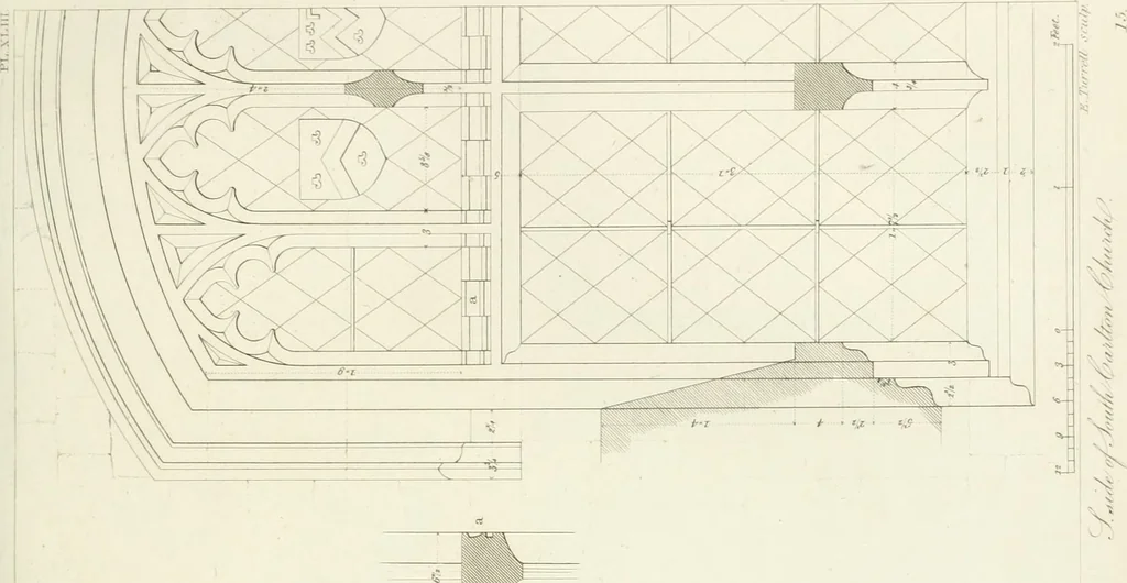 An illustration from Specimens of Gothic architecture; selected from various antient[!] edifices in England: consisting of plans, elevations, sections, and parts at large ... accompanied by historical and descriptive accounts, 1823, leaf 100