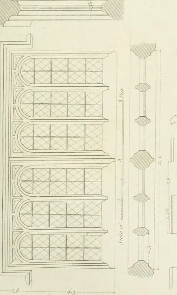 An illustration from Specimens of Gothic architecture; selected from various antient[!] edifices in England: consisting of plans, elevations, sections, and parts at large ... accompanied by historical and descriptive accounts, 1823, leaf 102