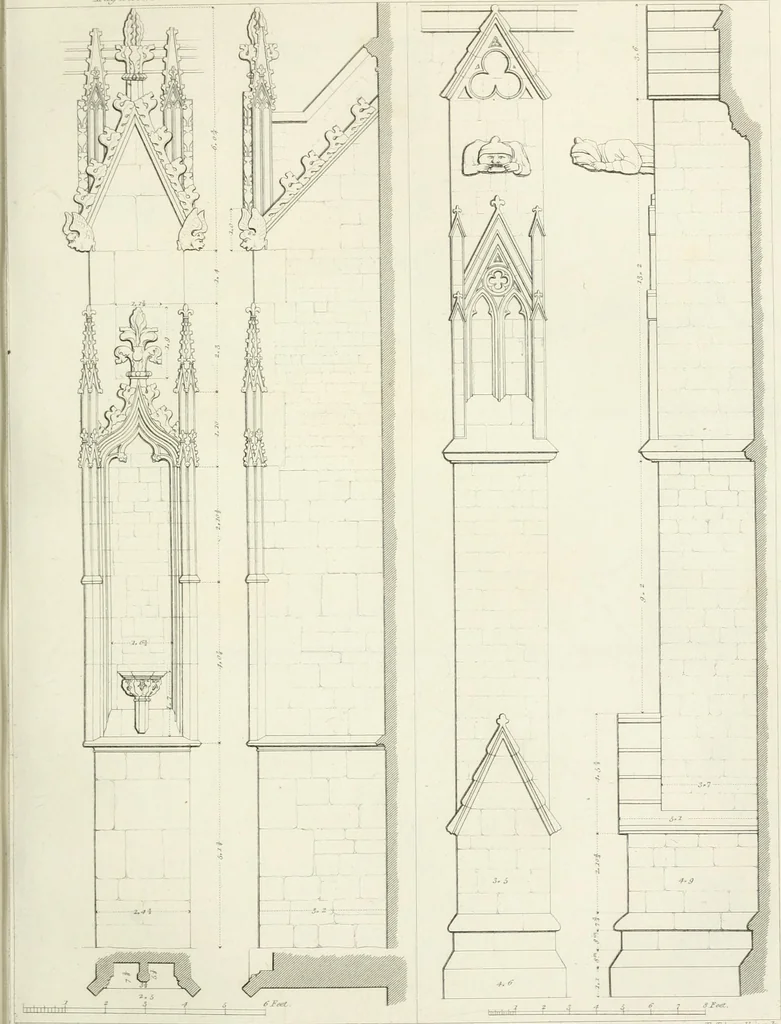 An illustration from Specimens of Gothic architecture; selected from various antient[!] edifices in England: consisting of plans, elevations, sections, and parts at large ... accompanied by historical and descriptive accounts, 1823, leaf 106
