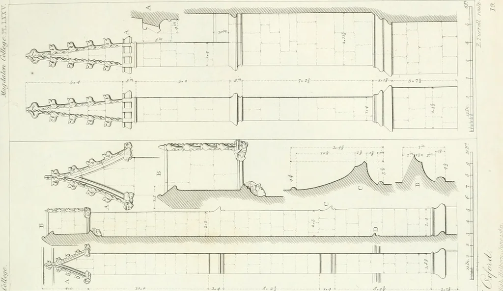 An illustration from Specimens of Gothic architecture; selected from various antient[!] edifices in England: consisting of plans, elevations, sections, and parts at large ... accompanied by historical and descriptive accounts, 1823, leaf 108