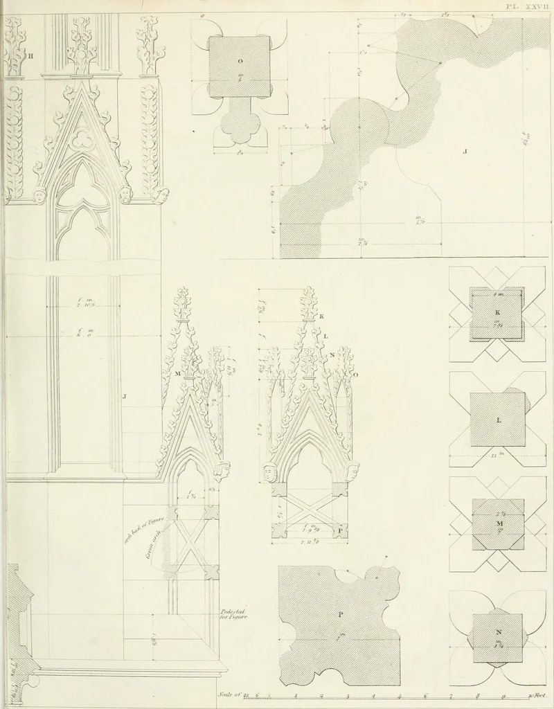 An illustration from Specimens of Gothic architecture; selected from various antient[!] edifices in England: consisting of plans, elevations, sections, and parts at large ... accompanied by historical and descriptive accounts, 1823, leaf 110