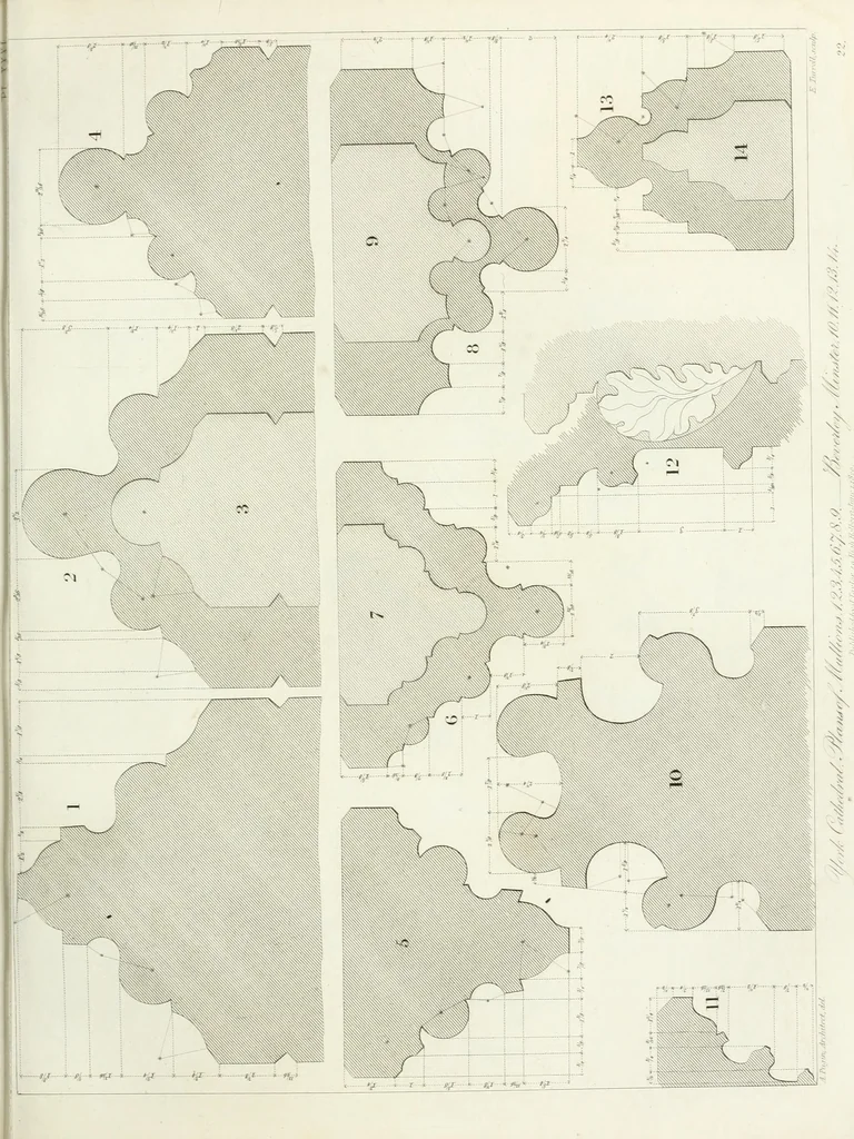 An illustration from Specimens of Gothic architecture; selected from various antient[!] edifices in England: consisting of plans, elevations, sections, and parts at large ... accompanied by historical and descriptive accounts, 1823, leaf 114