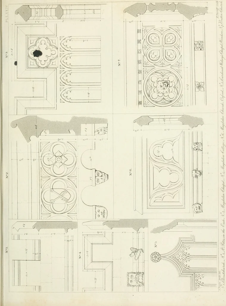 An illustration from Specimens of Gothic architecture; selected from various antient[!] edifices in England: consisting of plans, elevations, sections, and parts at large ... accompanied by historical and descriptive accounts, 1823, leaf 120