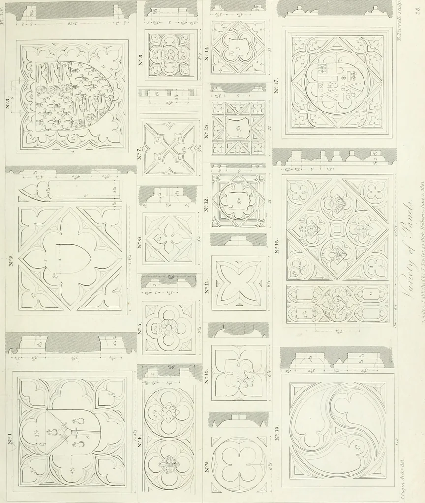 An illustration from Specimens of Gothic architecture; selected from various antient[!] edifices in England: consisting of plans, elevations, sections, and parts at large ... accompanied by historical and descriptive accounts, 1823, leaf 126