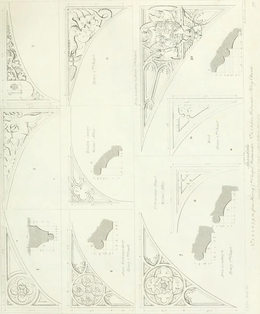 An illustration from Specimens of Gothic architecture; selected from various antient[!] edifices in England: consisting of plans, elevations, sections, and parts at large ... accompanied by historical and descriptive accounts, 1823, leaf 128