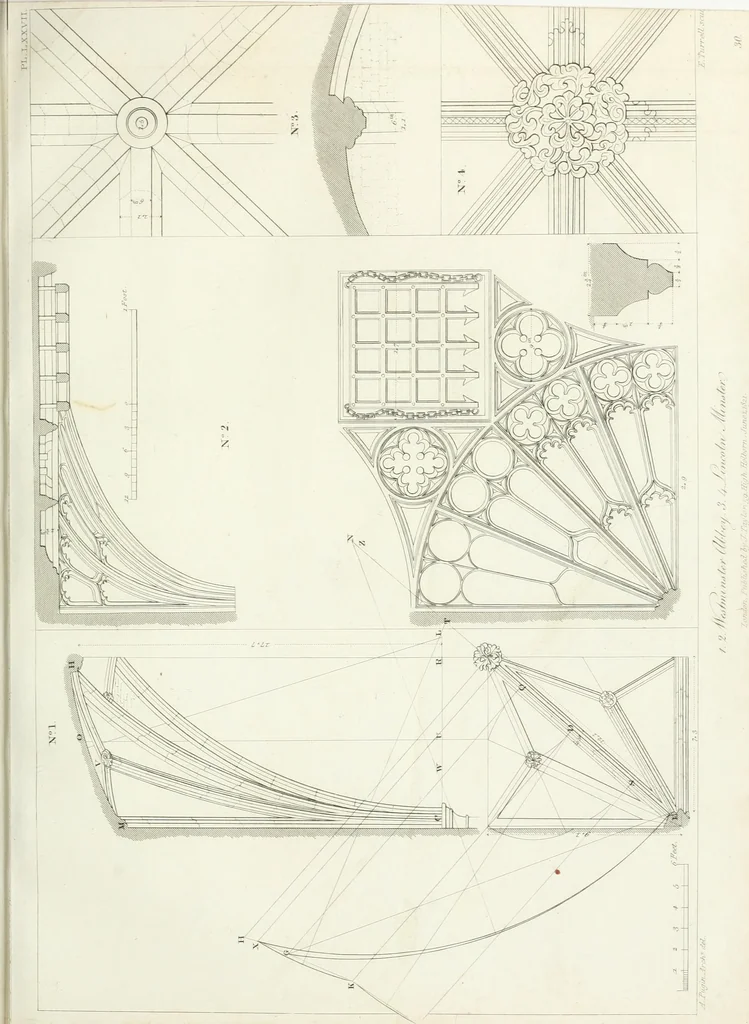 An illustration from Specimens of Gothic architecture; selected from various antient[!] edifices in England: consisting of plans, elevations, sections, and parts at large ... accompanied by historical and descriptive accounts, 1823, leaf 130