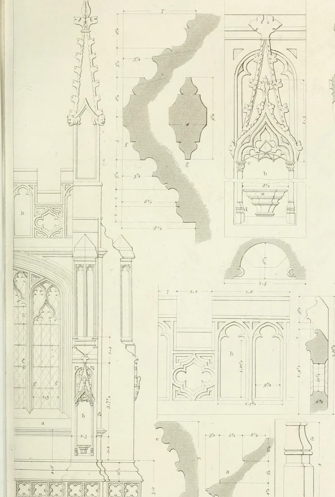 An illustration from Specimens of Gothic architecture; selected from various antient[!] edifices in England: consisting of plans, elevations, sections, and parts at large ... accompanied by historical and descriptive accounts, 1823, leaf 132