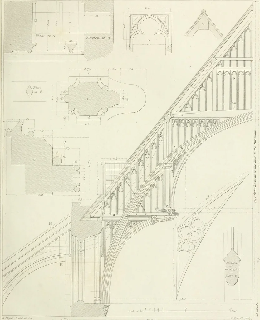 An illustration from Specimens of Gothic architecture; selected from various antient[!] edifices in England: consisting of plans, elevations, sections, and parts at large ... accompanied by historical and descriptive accounts, 1823, leaf 134