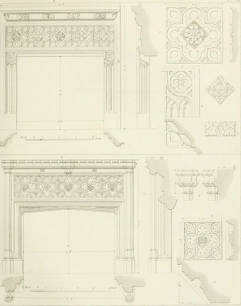 An illustration from Specimens of Gothic architecture; selected from various antient[!] edifices in England: consisting of plans, elevations, sections, and parts at large ... accompanied by historical and descriptive accounts, 1823, leaf 148