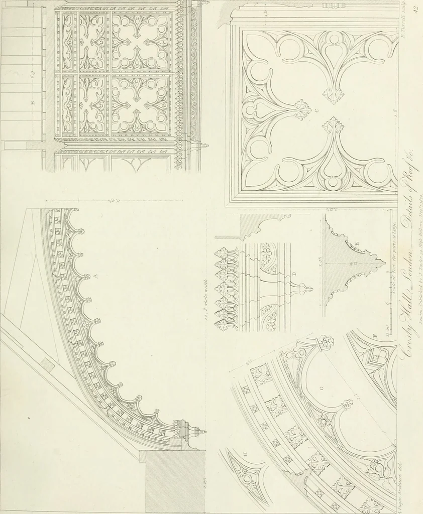 An illustration from Specimens of Gothic architecture; selected from various antient[!] edifices in England: consisting of plans, elevations, sections, and parts at large ... accompanied by historical and descriptive accounts, 1823, leaf 154