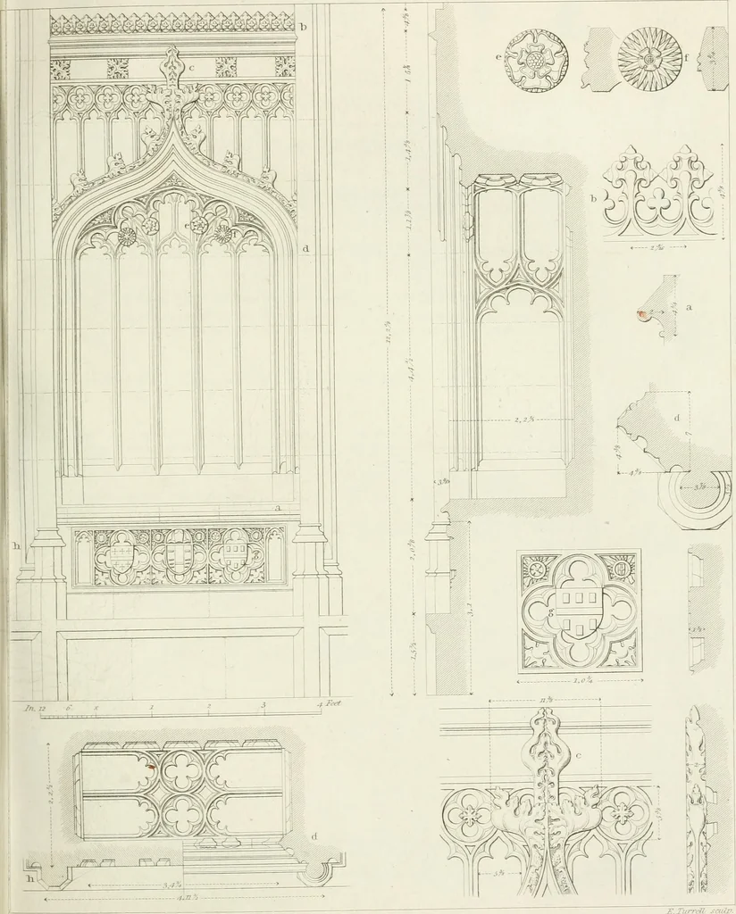 An illustration from Specimens of Gothic architecture; selected from various antient[!] edifices in England: consisting of plans, elevations, sections, and parts at large ... accompanied by historical and descriptive accounts, 1823, leaf 166
