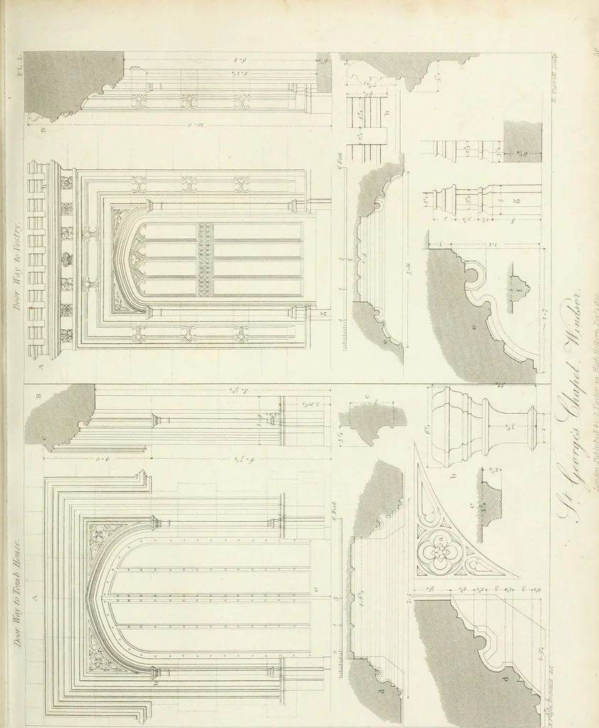 An illustration from Specimens of Gothic architecture; selected from various antient[!] edifices in England: consisting of plans, elevations, sections, and parts at large ... accompanied by historical and descriptive accounts, 1823, leaf 170