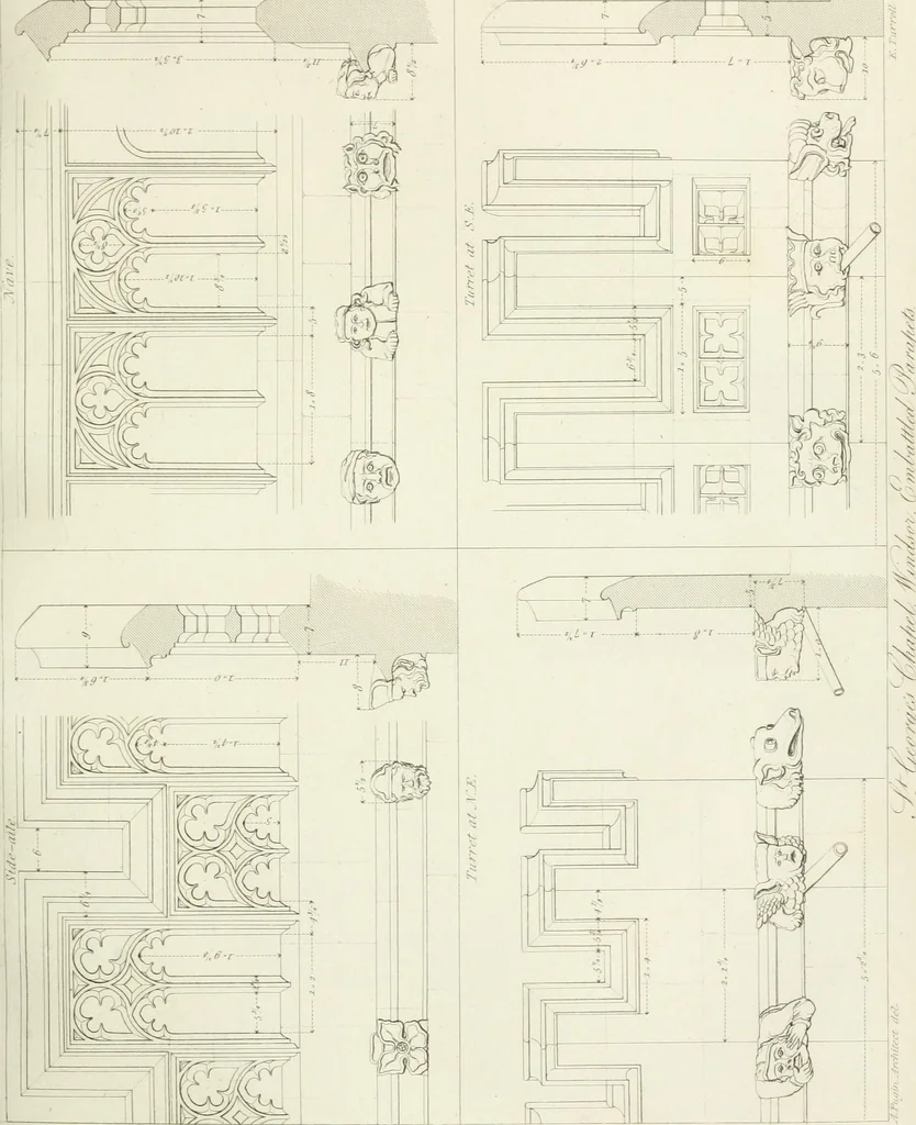 An illustration from Specimens of Gothic architecture; selected from various antient[!] edifices in England: consisting of plans, elevations, sections, and parts at large ... accompanied by historical and descriptive accounts, 1823, leaf 172