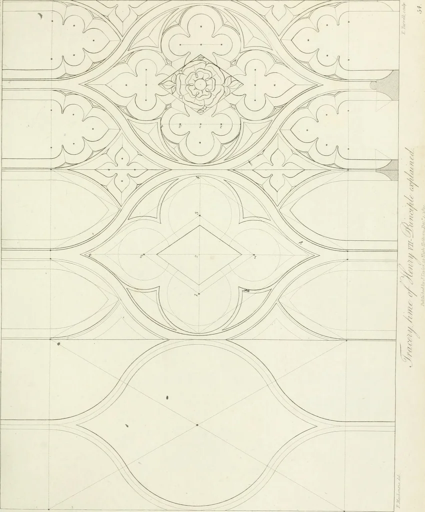 An illustration from Specimens of Gothic architecture; selected from various antient[!] edifices in England: consisting of plans, elevations, sections, and parts at large ... accompanied by historical and descriptive accounts, 1823, leaf 176