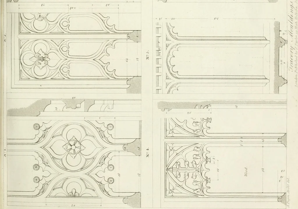 An illustration from Specimens of Gothic architecture; selected from various antient[!] edifices in England: consisting of plans, elevations, sections, and parts at large ... accompanied by historical and descriptive accounts, 1823, leaf 180