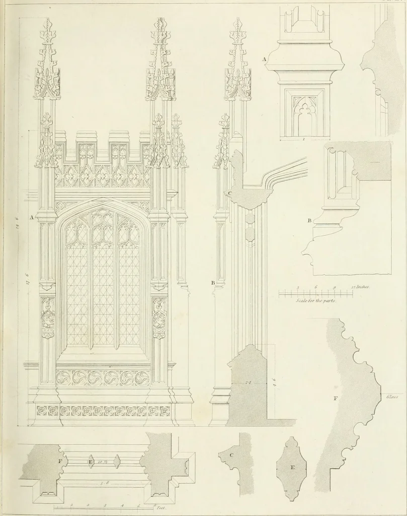 An illustration from Specimens of Gothic architecture; selected from various antient[!] edifices in England: consisting of plans, elevations, sections, and parts at large ... accompanied by historical and descriptive accounts, 1823, leaf 186