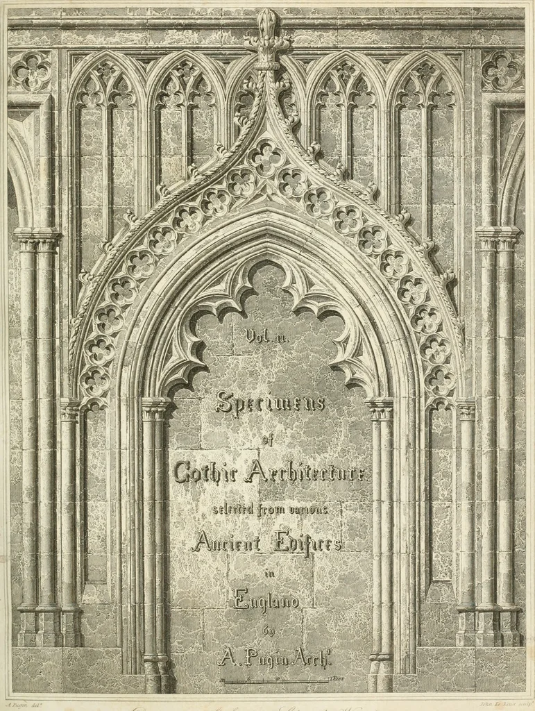 An illustration from Specimens of Gothic architecture; selected from various antient[!] edifices in England: consisting of plans, elevations, sections, and parts at large ... accompanied by historical and descriptive accounts, 1823, leaf 190