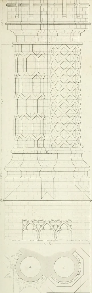 An illustration from Specimens of Gothic architecture; selected from various antient[!] edifices in England: consisting of plans, elevations, sections, and parts at large ... accompanied by historical and descriptive accounts, 1823, leaf 254