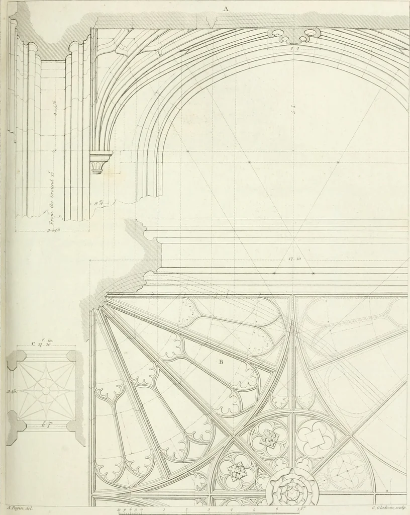 An illustration from Specimens of Gothic architecture; selected from various antient[!] edifices in England: consisting of plans, elevations, sections, and parts at large ... accompanied by historical and descriptive accounts, 1823, leaf 262