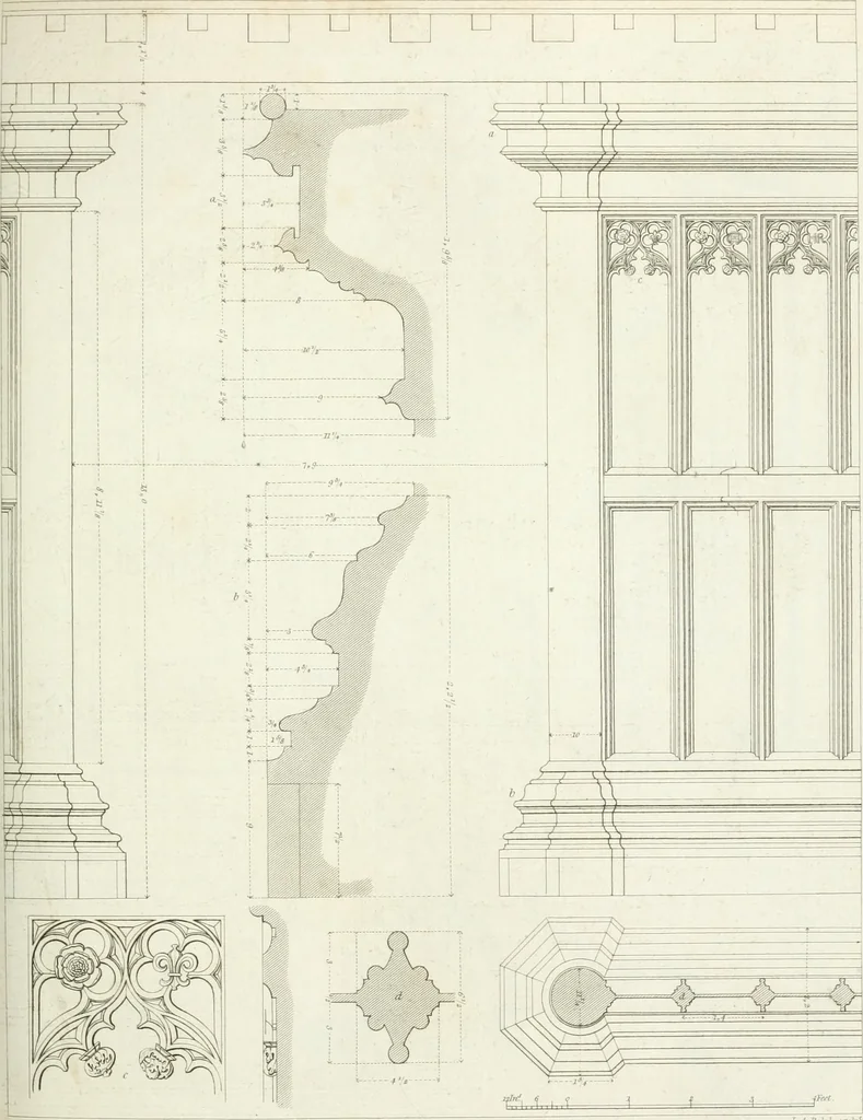 An illustration from Specimens of Gothic architecture; selected from various antient[!] edifices in England: consisting of plans, elevations, sections, and parts at large ... accompanied by historical and descriptive accounts, 1823, leaf 268