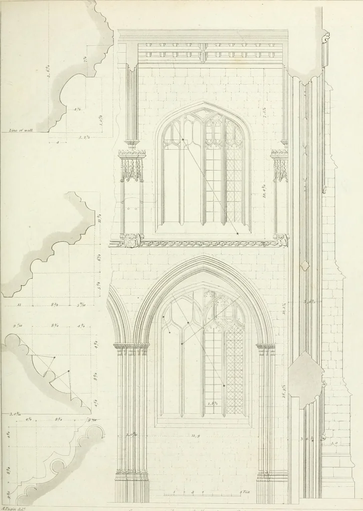 An illustration from Specimens of Gothic architecture; selected from various antient[!] edifices in England: consisting of plans, elevations, sections, and parts at large ... accompanied by historical and descriptive accounts, 1823, leaf 278