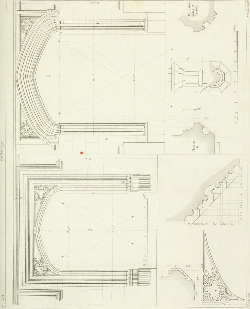 An illustration from Specimens of Gothic architecture; selected from various antient[!] edifices in England: consisting of plans, elevations, sections, and parts at large ... accompanied by historical and descriptive accounts, 1823, leaf 292