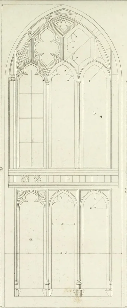 An illustration from Specimens of Gothic architecture; selected from various antient[!] edifices in England: consisting of plans, elevations, sections, and parts at large ... accompanied by historical and descriptive accounts, 1823, leaf 296