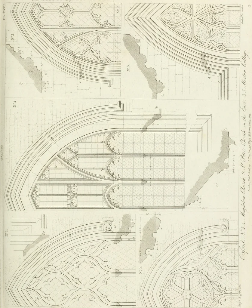 An illustration from Specimens of Gothic architecture; selected from various antient[!] edifices in England: consisting of plans, elevations, sections, and parts at large ... accompanied by historical and descriptive accounts, 1823, leaf 298