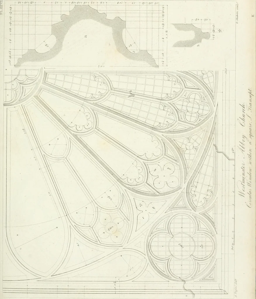 An illustration from Specimens of Gothic architecture; selected from various antient[!] edifices in England: consisting of plans, elevations, sections, and parts at large ... accompanied by historical and descriptive accounts, 1823, leaf 300