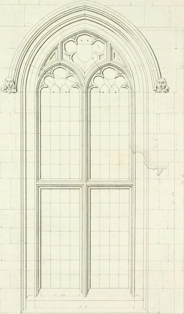 An illustration from Specimens of Gothic architecture; selected from various antient[!] edifices in England: consisting of plans, elevations, sections, and parts at large ... accompanied by historical and descriptive accounts, 1823, leaf 302