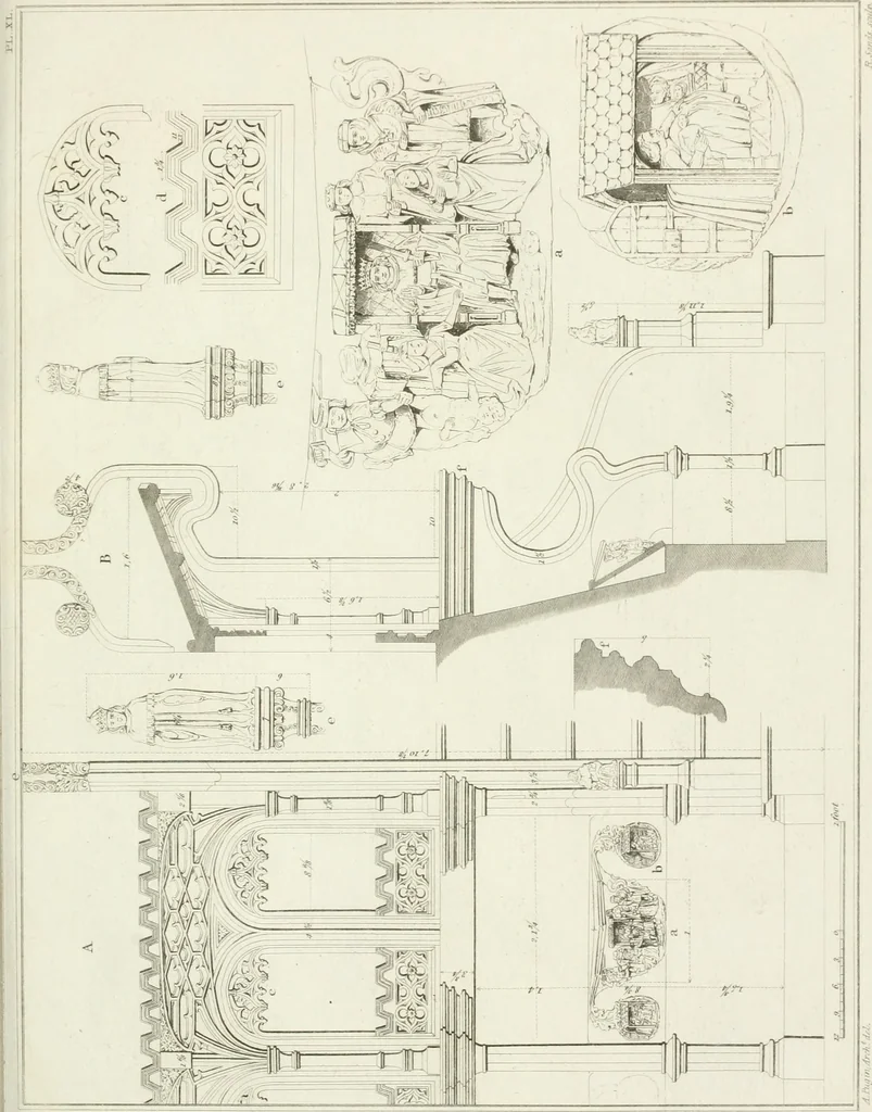 An illustration from Specimens of Gothic architecture; selected from various antient[!] edifices in England: consisting of plans, elevations, sections, and parts at large ... accompanied by historical and descriptive accounts, 1823, leaf 326