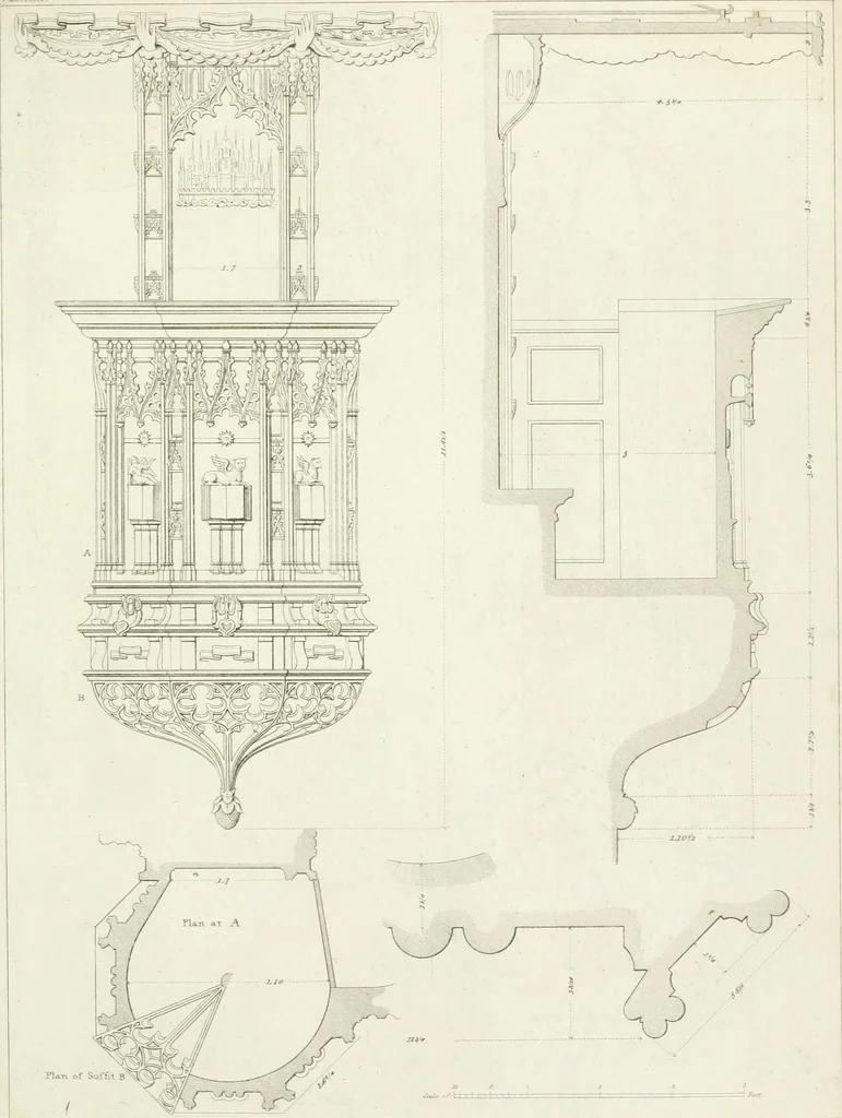 An illustration from Specimens of Gothic architecture; selected from various antient[!] edifices in England: consisting of plans, elevations, sections, and parts at large ... accompanied by historical and descriptive accounts, 1823, leaf 330