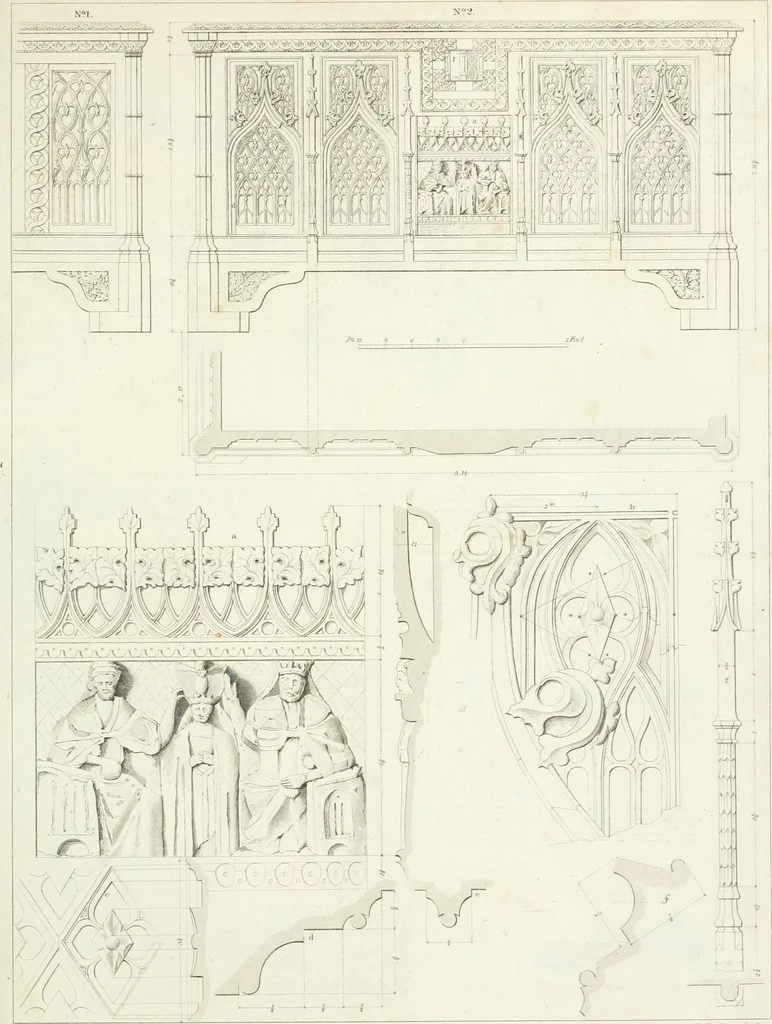 An illustration from Specimens of Gothic architecture; selected from various antient[!] edifices in England: consisting of plans, elevations, sections, and parts at large ... accompanied by historical and descriptive accounts, 1823, leaf 334