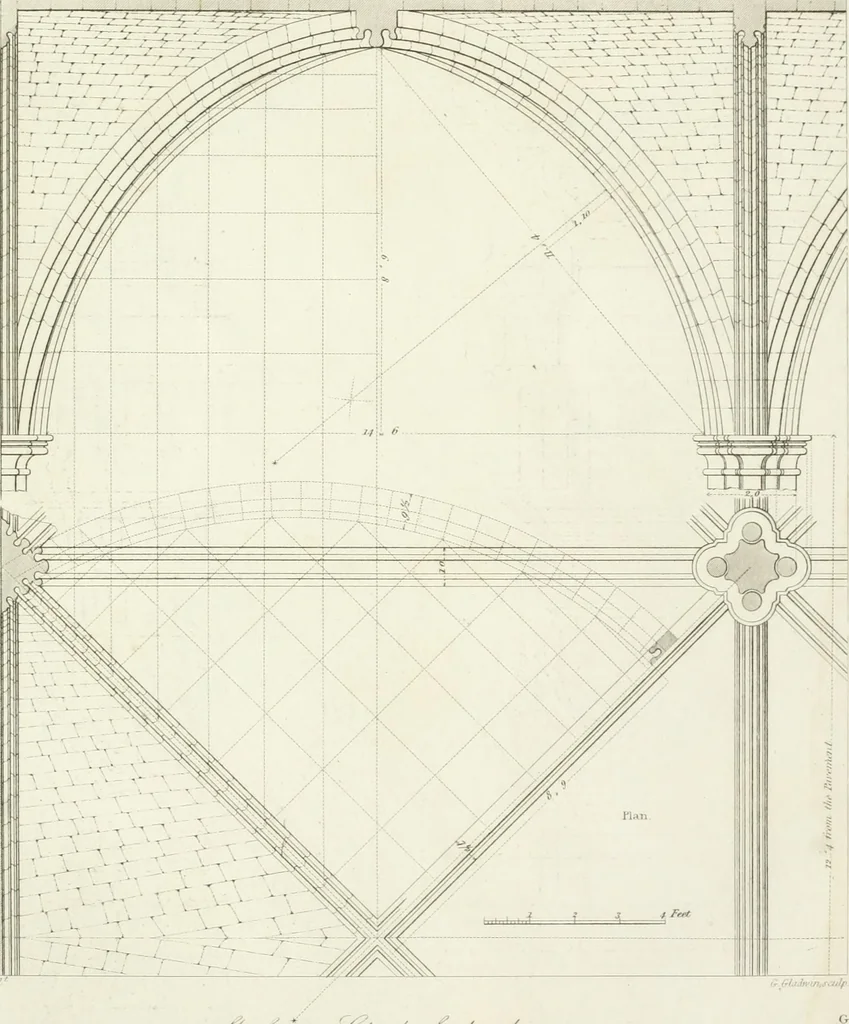 An illustration from Specimens of Gothic architecture; selected from various antient[!] edifices in England: consisting of plans, elevations, sections, and parts at large ... accompanied by historical and descriptive accounts, 1823, leaf 340