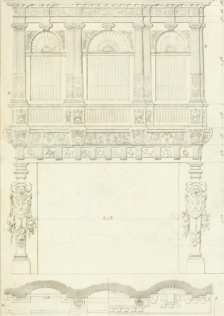 An illustration from Specimens of Gothic architecture; selected from various antient[!] edifices in England: consisting of plans, elevations, sections, and parts at large ... accompanied by historical and descriptive accounts, 1823, leaf 352