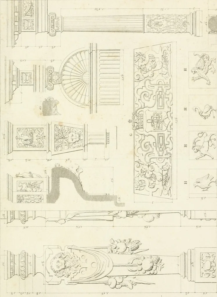 An illustration from Specimens of Gothic architecture; selected from various antient[!] edifices in England: consisting of plans, elevations, sections, and parts at large ... accompanied by historical and descriptive accounts, 1823, leaf 354
