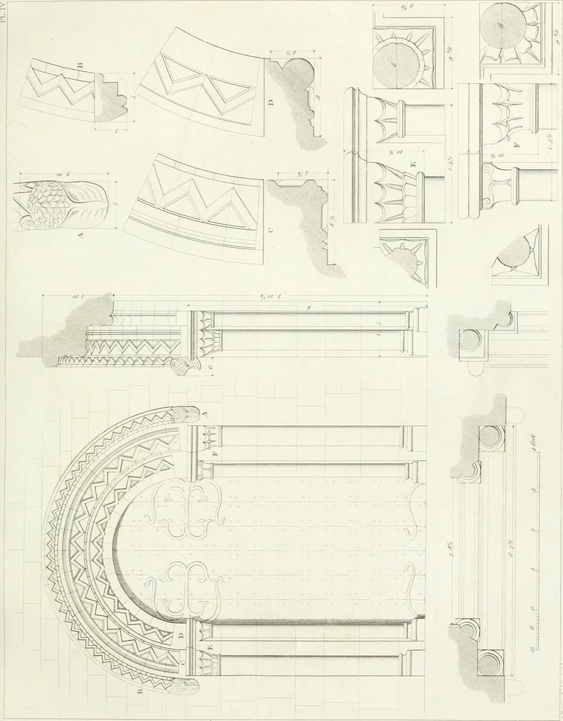 An illustration from Specimens of Gothic architecture; selected from various antient[!] edifices in England: consisting of plans, elevations, sections, and parts at large ... accompanied by historical and descriptive accounts, 1823, leaf 78