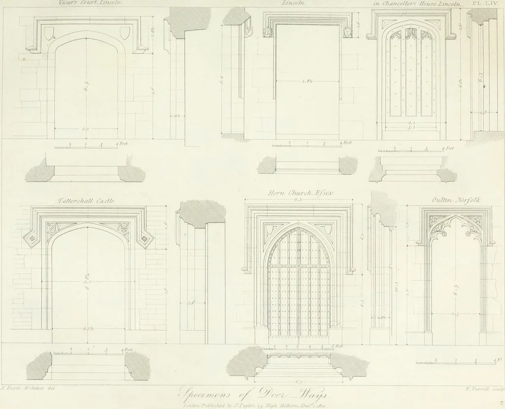 An illustration from Specimens of Gothic architecture; selected from various antient[!] edifices in England: consisting of plans, elevations, sections, and parts at large ... accompanied by historical and descriptive accounts, 1823, leaf 84
