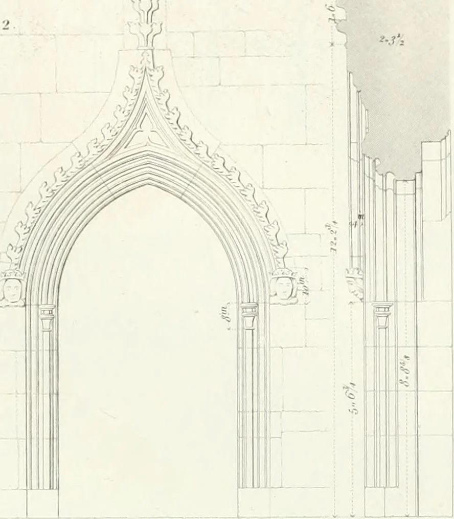 An illustration from Specimens of Gothic architecture; selected from various antient[!] edifices in England: consisting of plans, elevations, sections, and parts at large ... accompanied by historical and descriptive accounts, 1823, leaf 86
