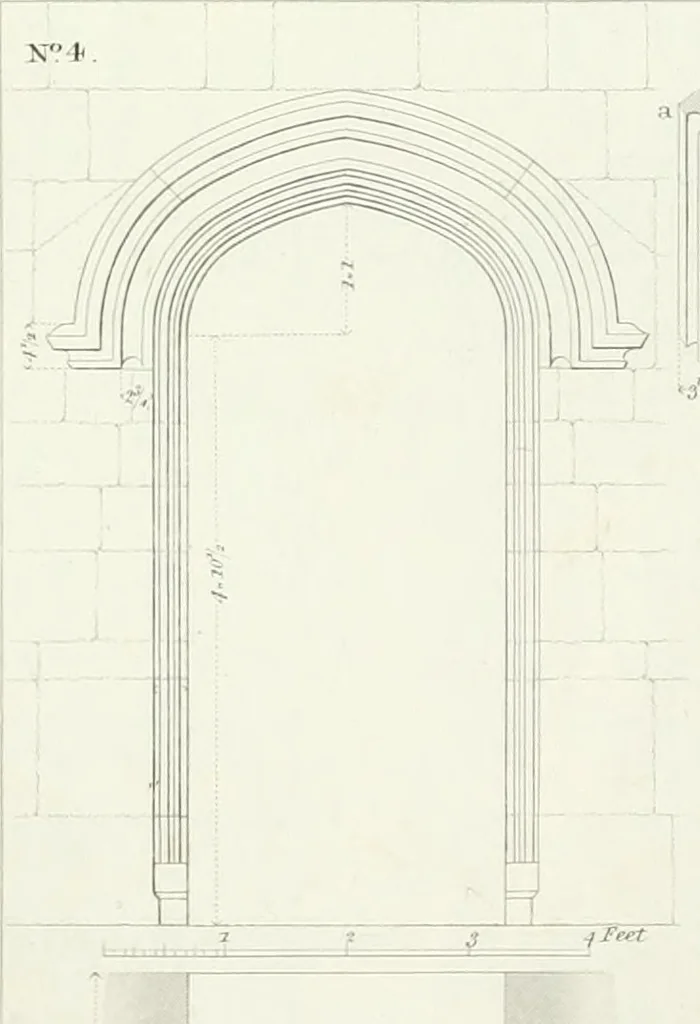 An illustration from Specimens of Gothic architecture; selected from various antient[!] edifices in England: consisting of plans, elevations, sections, and parts at large ... accompanied by historical and descriptive accounts, 1823, leaf 86