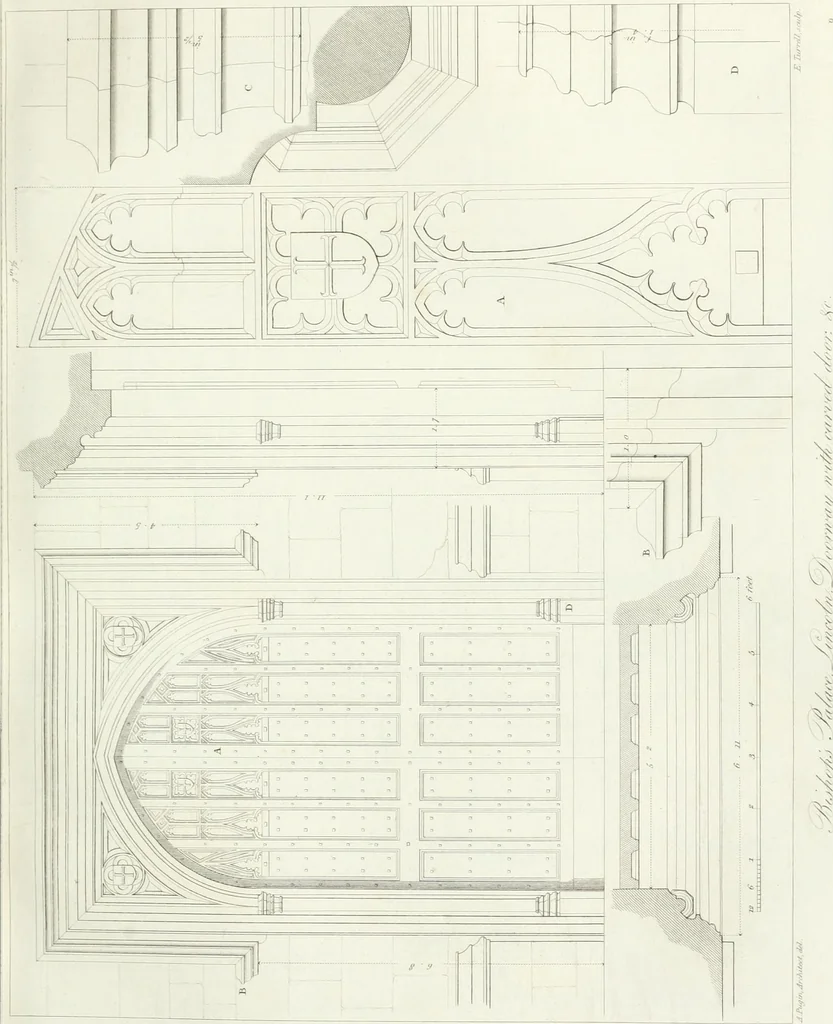 An illustration from Specimens of Gothic architecture; selected from various antient[!] edifices in England: consisting of plans, elevations, sections, and parts at large ... accompanied by historical and descriptive accounts, 1823, leaf 88
