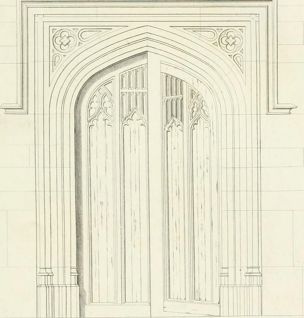 An illustration from Specimens of Gothic architecture; selected from various antient[!] edifices in England: consisting of plans, elevations, sections, and parts at large ... accompanied by historical and descriptive accounts, 1823, leaf 92