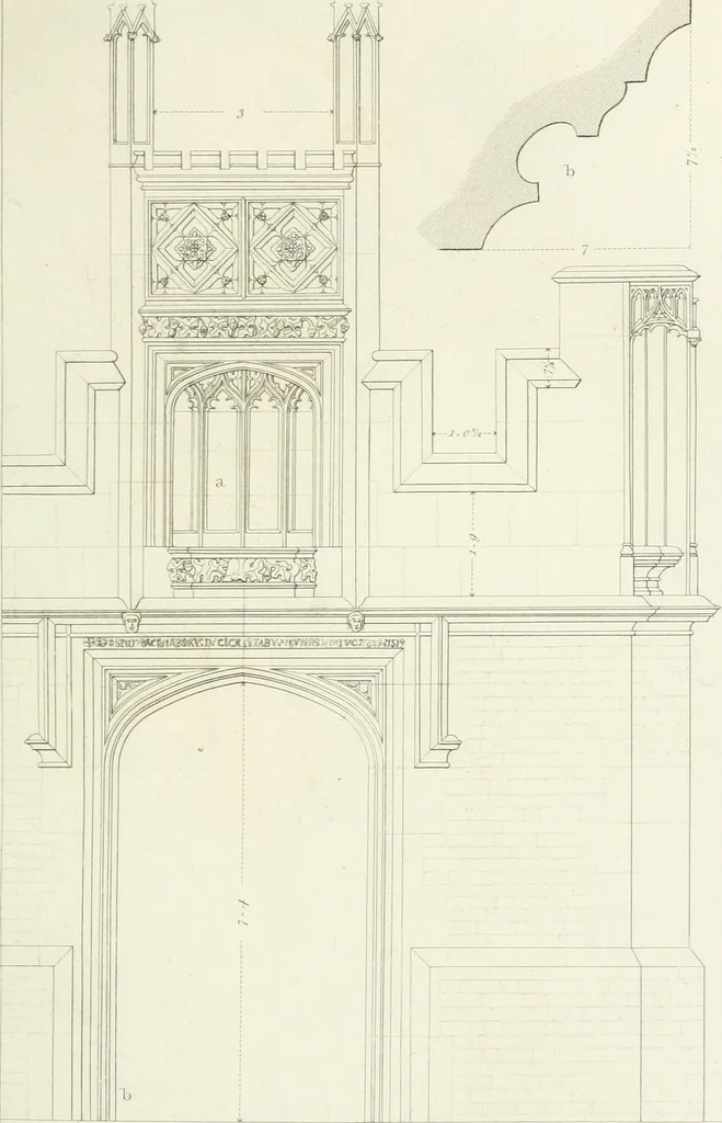 An illustration from Specimens of Gothic architecture; selected from various antient[!] edifices in England: consisting of plans, elevations, sections, and parts at large ... accompanied by historical and descriptive accounts, 1823, leaf 94