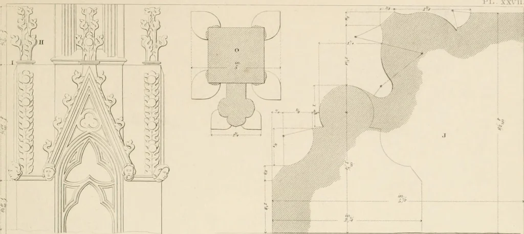 An illustration from Specimens of Gothic architecture; selected from various ancient edifices in England: consisting of plans, elevations, sections, and parts at large .., 1825, leaf 108